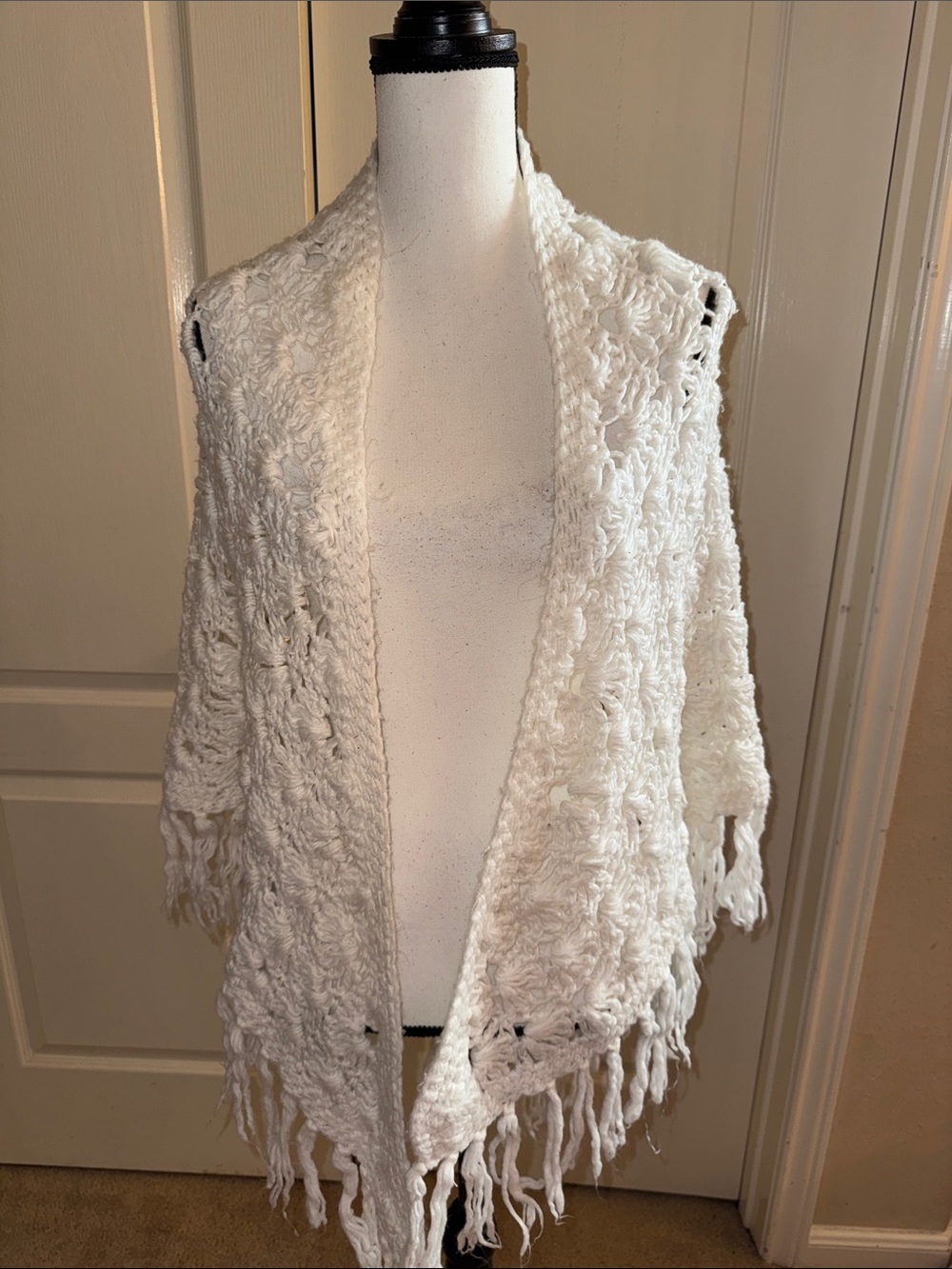 White Crochet Fringe Wrap